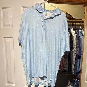 johnnie-O Sky Blue Polo with White and Pink Pattern